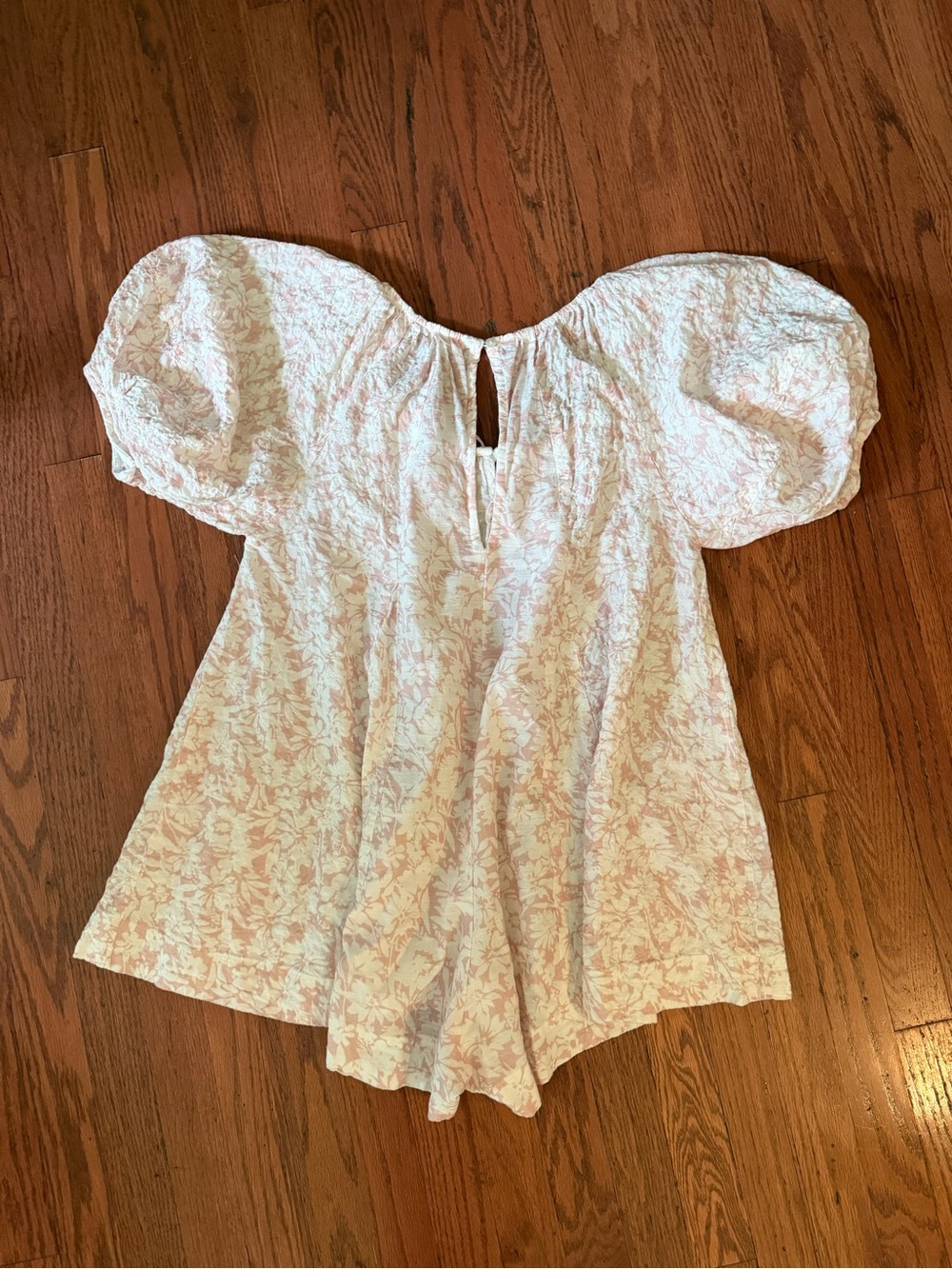 Tullabee Pink Floral Puff Sleeve Cottagecore Romper Medium - Picture 5 of 7